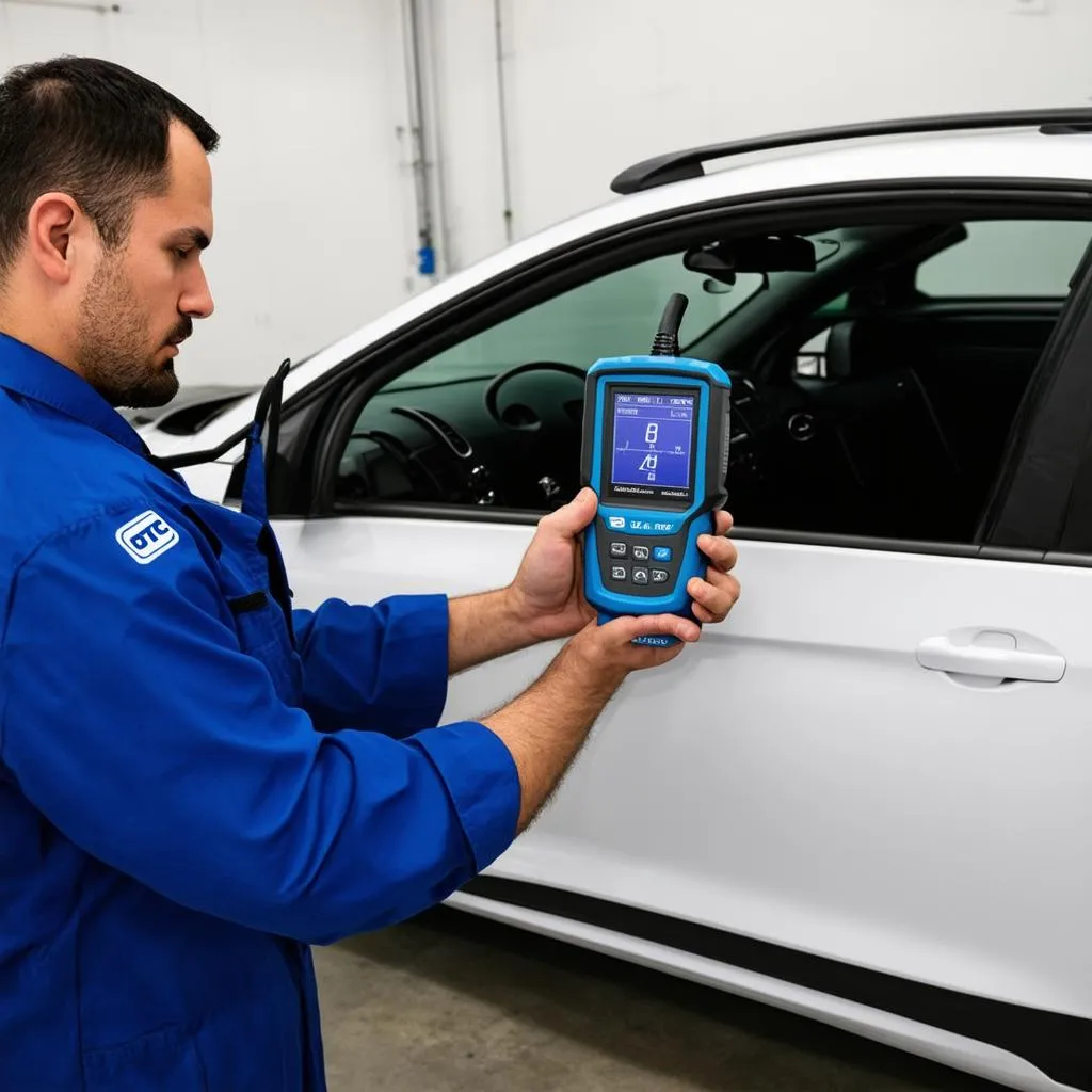 Mechanic using otc 3111 scan tool to diagnose a car problem